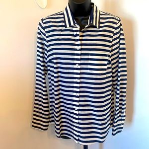 J.Crew Navy Blue White Stripe Button Down Shirt Long Sleeve Top Boy Cut Womens 4